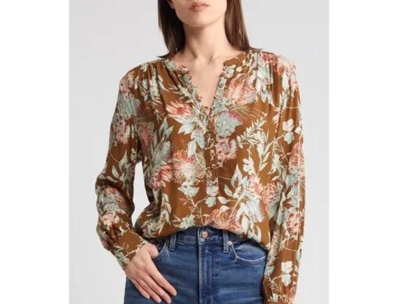 New Womens Treasure And Bond Floral Boho Hippie Long Sleeve Button Down Blouse S - Picture 1 of 9